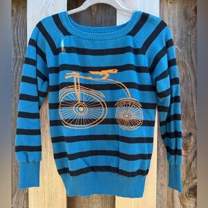 Striped Blue and Black Sweater with Yellow Bicycle Design